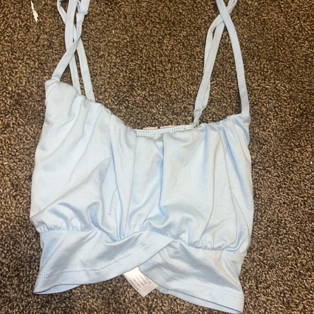 light blue crop top